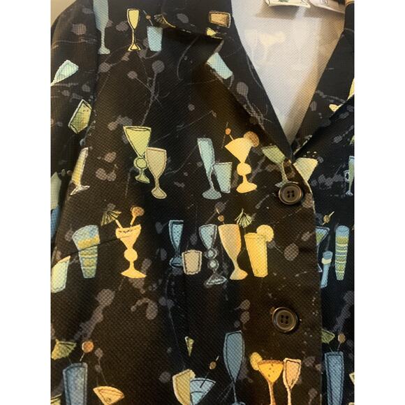 Holly lane black cocktail themed blazer long sleeve glasses patterned classy SM - Picture 2 of 5